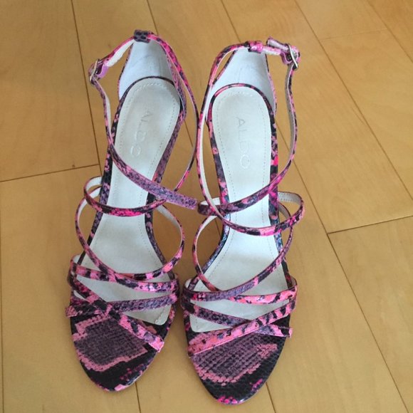ALDO SNAKE PRINT GENUINE LEATHER PINK SEXY SANDALS, SZ.7 - Picture 2 of 7